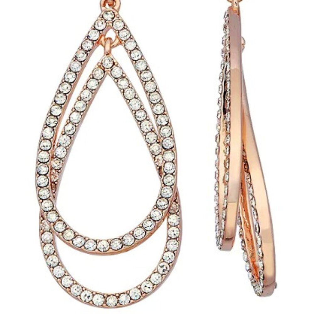 VERA WANG Glamorous Rose Gold/Clear Crystal Layered Teardrop Earrings**NEW! - Picture 2 of 5